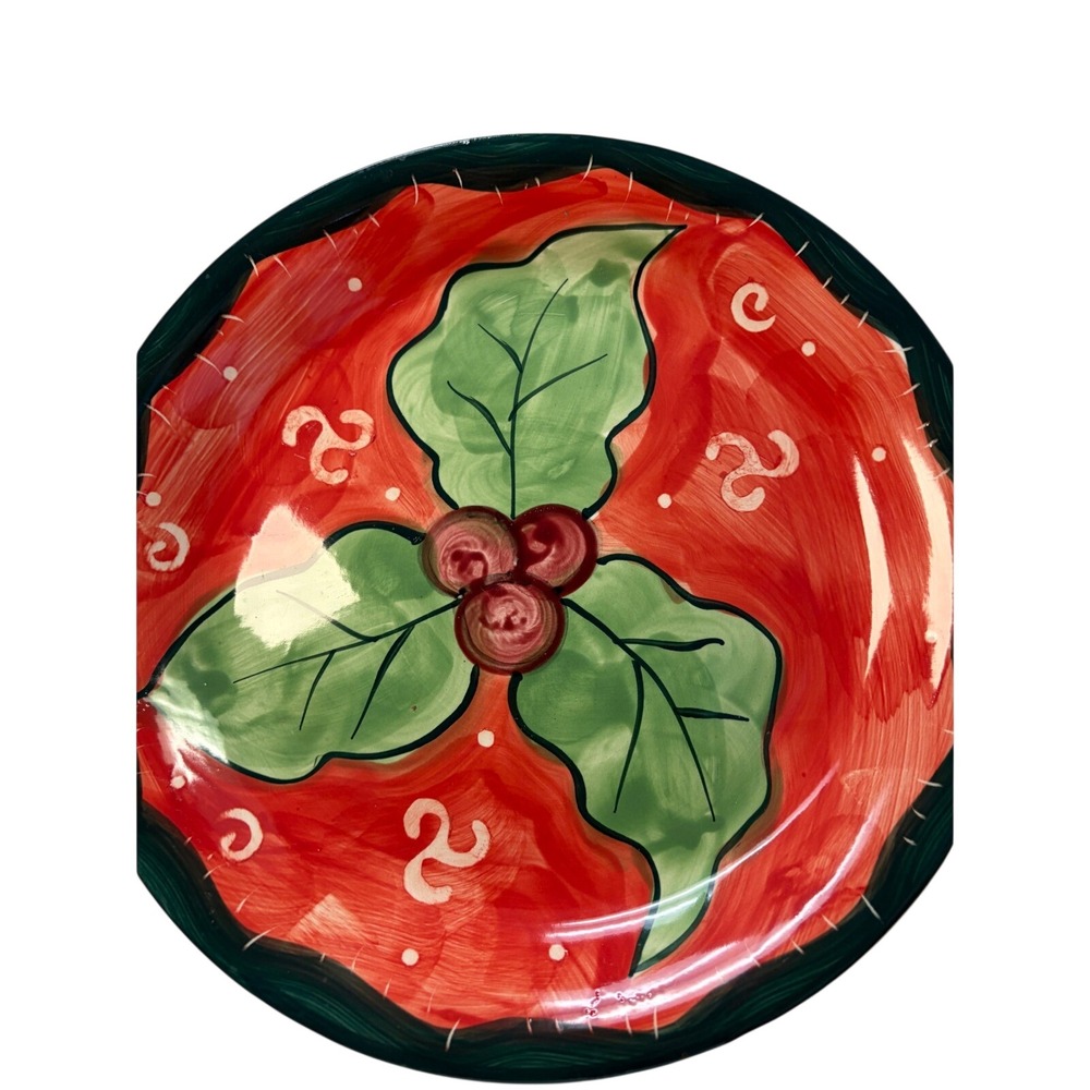 Studio 33 Christmas Holly Berry Ceramic Dinner Plate Red Green 11 Inch Holiday